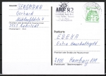Bund 1038 u.g. als portoger. EF mit grüner 50 Pf B+S - Marke unten geschnitten aus MH im Buchdruck auf Inlands-Postkarte von 1980-1982