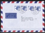 Bund 997 als portoger. MeF mit 4x 90 Pf B+S - Serie aus Rolle auf Luftpost-Brief 25-30g von 1989-1993 in die USA, rs. CodeStpl.