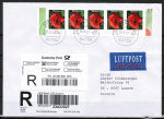 Bund 2472 als portoger. MeF mit 5x 55 Cent Klatschmohn aus Bogen mit Rand auf Einschreibe-Brief bis 20g von 2006-2010 in die Schweiz, Label