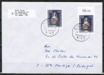 Bund 1295 als portoger. MeF mi 2x 50 Pf Wohlfahrt 1986 auf Sonderporto-Brief bis 20g nach Portugal von 1986-1989