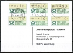 Bund ATM 1 - - 6 Marken zu 10 Pf als portoger. MeF auf Sammel-Anschriftenprüfungs-Postkarte von 2001-2002, codiert