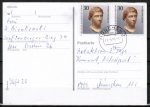 Berlin 708 als portoger. MeF mit 2x 30 Pf Antikenmuseum auf Postkarte von 1984-1991 im Bundesgebiet mit Bund-Stempel