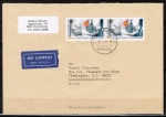 Bund 1394 als portoger. MeF mit 2x 80 Pf Samariter auf Luftpost-Brief 5-10g von 1988 in die USA, vs. schwarze US-Codierung