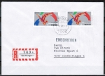 Bund 1409 als portoger. MeF mit 2x 140 Pf Sport 1989 auf Inlands-Einschreibe-Brief bis 20g vom Februar 1989