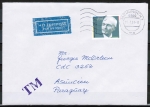 Bund 1494 als portoger. EF mit 100 Pf Walter Eucken auf VGO-Luftpost-Brief bis 10g vom März 1991 nach Paraguay, AnkStpl.
