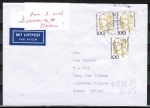 Bund 1756 als MeF mit 3 wiederverwendeten Marken als Luftpost-Brief nach China, vorderseitig codiert, rückseitig mit Ankunftsstempel
