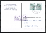 Bund 1533 als portoger. MeF mit 2x 80 Pf SWK geschnitten aus Skl.-MH auf Einzel-Anschriftenprfungs-Postkarte von 1997-2002, codiert, rs. Stpl.