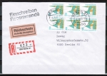 Bund 1406 als portoger. MeF mit 6x 100 Pf SWK "Altötting" aus Rolle auf Inl.-Einschr.-Rückschein-Brief bis 20g von 1989-1992