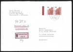Bund 1562 als portoger. MeF mit 2x 400 Pf SWK als Bogen-Paar auf Nichtstand.-Europa-Wertbrief bis 50g von 1992-1997 nach Frankreich, AnkStpl.