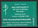 Zndholz-Etikett Oberzent / Reussenkreuz, Gasthof - Pension "Reussenkreuz" - Familie Kroll, um 1975