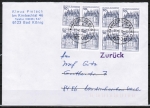Bund 913 als portoger. MeF mit 8x 10 Pf B+S - Serie Buchdruck aus Rolle auf Inlands-Brief bis 20g von 1982-1989