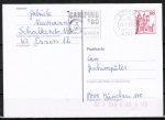 Bund 916 o.g. als portoger. EF mit roter 50 Pf B+S - Marke oben geschnitten aus MH auf Inlands-Postkarte von 1979-1982
