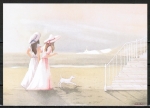 Ansichtskarte von Carlos Fisch - (2 Damen am Meer mit Hund und Treppe)