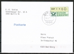 Bund ATM 1 - Marke zu 60 Pf als portoger. EF auf Postkarte von 1987 ins Bundesgebiet, codiert