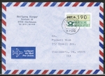 Bund aTM 1 mit dickem DBP - Marke zu 190 Pf als portoger. EF auf Luftpost-Brief von 1992 in die USA, rs. kleine Code-Stempelchen