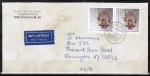 Bund 1386 als portoger. MeF mit 2x 80 Pf Wohlfahrt 1988 auf Luftpost-Brief 5-10g von 1988-1989 in die USA/Code, ca. 19,3 cm lang
