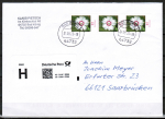 Bund 3116 als portoger. MeF mit 3x 85 Blumen-Serie auf "kleinformatigem" Prio-Brief über 50g von 2019-2021, codiert, B6-Format