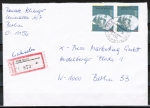 Bund 1494 als portoger. MeF mit 2x 100 Pf Walter Eucken auf VGO-Einschreib-Brief bis 20g vom Jan.-Mrz 1991