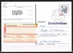 Bund 1582 als portoger. EF mit 400 Pf Frauen auf Einwurf-Einschreib-Postkarte von 1997-2002, codiert
