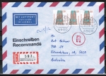 Bund 1375 als portoger. MeF mit 3x 120 Pf SWK als Bogen-Paar auf Luftpost-Einschreibe-Brief bis 5g von 1988 n. Australien, rs. 3 AnkStpl.
