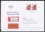 Bund 1562 als portoger. MeF mit 2x 400 Pf SWK als Bogen-Paar auf Europa-Einschreibe-Rckschein-Brief bis 20g n. Polen, AnkStpl.