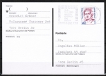 Berlin 788 als portoger. EF mit 40 Pf Frauen-Serie auf Orts-Postkarte innerhalb Berlins von 1987-1991