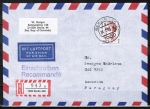 Berlin 828 als portoger. EF mit 350 Pf Frauen-Serie auf Luftpost-Einschreibe-Brief bis 5g von 1988-1989 nach Paraguay, rs. 2 Ankunftsstempel !