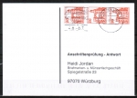 Bund 995 als portoger. MeF mit 3x 20 Pf B+S - Serie aus Rolle auf Sammel-Anschriftenprüfungs-Postkarte von 1992-2002, codiert