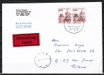 Bund 998 als portoger. MeF mit 210 Pf B+S als waagr. Bogen-Paar auf Ausl.-Eil-Postkarte von 1988 nach Polen, AnkStpl.