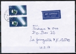 Bund 1273 als portoger. MeF mit 2x 80 Pf Giotto auf Luftpost-Brief 5-10g von 1986-1989 in die USA/Code