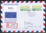 Bund ATM 1 - - 2 Marken zu 110 Pf als portoger. MeF auf Luftpost-Einschreib-Blindensendung bis 20g vom September 1982 in die USA, rs. AnkStpl.