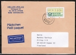 Bund ATM 1 - Marke zu 135 Pf in Gravur-Type als portoger. EF auf Europa-Luftpost-Päckchen bis 50g von 1984 / Letztag nach Finnland, WI / ta