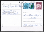 Berlin 754 als portoger. MiF mit 50 Pf Jugend 1986 + 10 Pf I+T auf Postkartevon 1986 im Bundesgebiet mit Bund-Stempel, codiert