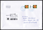 Bund 3475 als portoger. MeF mit 2x 270 Cent Blumen-Serie aus Rolle mit kl.Zwischensteg auf C5-Inl.-berg.-Einschr.-Brief ber 2 cm von 2022-2024