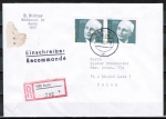 Bund 1494 als portoger. MeF mit 2x 100 Pf Walter Eucken auf VGO-Einschreib-Brief bis 20g von März 1991 nach Polen, AnkStpl.