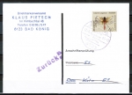 Bund 1547 als portoger. EF mit 60 Pf Heidelibelle auf Anschriftenprfungs-Postkarte von 1991-1992, rs. Prf-Stpl.