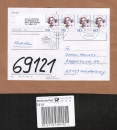 Bund 1427 als portoger. MeF mit 4x 180 Pf Frauen auf Päckchen-Adresse von 2001/2002, mit Label