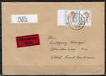 Bund 1392 als portoger. MeF mit 2x 240 Pf Frauen auf Inlands-Eilbrief 20-50g von 1988/1989, rs. AnkStpl.