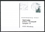 Bund 1341 als portoger. EF mit 60 Pf SWK als Oberrand-Marke auf Sammel-Anschriftenprüfungs-Postkarte von 2001