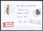 Bund 1407 als portoger. MiF mit 350 Pf SWK aus Rolle + 100 Pf SM auf Einschreibe-Brief bis 20g von 1992-1997