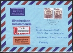 Bund 1679 als portoger. MeF mit 2x 500 Pf SWK aus Rolle auf Luftpost-Einschreibe-Rckschein-Brief bis 20g von 1993-1997 n. Kanada, AnkStpl. auf RSch.