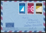 Bund 587/589/590 als portoger. MiF mit 10/30/50 Pf Olympiade 1969 auf Luftpost-Brief 5-10g von 1970 in die USA