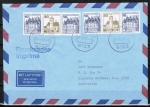 Bind 913+914+913 u.g. als portoger. Zdr.-MeF mit 2x Zdr. 10+20+10 Pf je unten geschn. aus MH im Bdr. auf Luftpost-Drucksache von 1987 nach Australien
