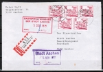 Bund 916 als portoger. MeF mit 5x roter 50 Pf B+S - Marke aus Rolle auf Inlands-Einschreibe-Brief 20-50g von 1979, rs. braune Skl.-Klappe
