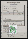 Bund 1038 LS als portoger. EF mit grüner 50 Pf B+S - Marke aus Rolle / Letterset auf Einlieferungsschein für Nachnahme-Brief von 1987-1989