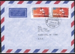 Bund 1354 als portoger. MeF mit 2x 80 Pf Sport 1988 auf Luftpost-Brief 5-10g von 1988-1989 in die USA/Code