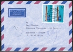Bund 1378 als portoger. MeF mit 2x 140 Pf Schieblehre auf Luftpost-Brief 15-20g von 1989-1993 nach China/AnkStpl.