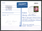 Bund 3470 als portoger. EF mit 95 Cent Flockenblume aus Rolle mit Scancode auf Auslands-Postkarte von 2020 nach Frankreich, OHNE Codierung