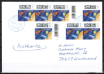 Bund 3723 als portoger. MeF mit 7x 10 Cent Briefe-Dauerserie aus Rolle mit groem Strichcode-Feld auf Inlands-Postkarte von 2022-2024, codiert