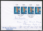 Bund 629 als portoger. MeF mit 4x 5 Pf THW auf Inlands-Drucksache 20-50g vom Januar 1971 Brief vorderseitig mehrere kleine braune Pnktchen